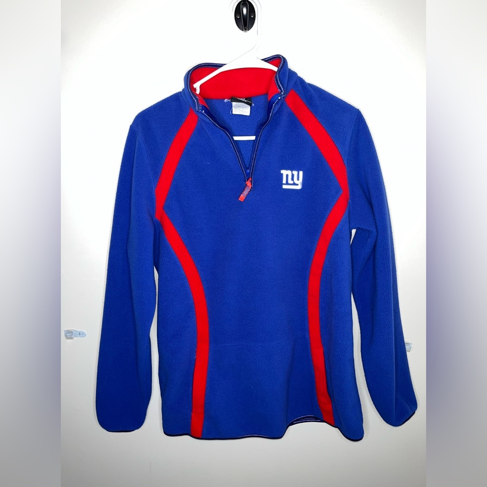 NY Giants NFL Apparel Woman’s Quarter Zip Fleece Sweater Size M EUC